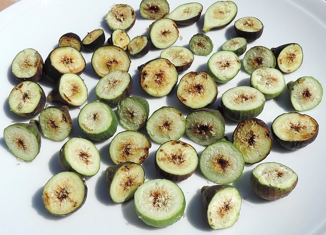 Mouche noire du Figuier : int�rieur des figues attaqu�es qui ont �t� ramass�es sur l'arbre (vari�t� unif�re 'Bellone')